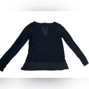 Banana Republic Black Long-Sleeve Split-Neck Top